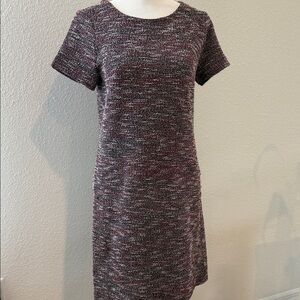 LOFT Marled Burgundy Short Sleeve Knit Shift Dress